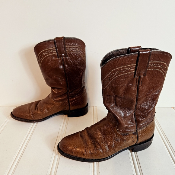Justin Boots Womens  7 Brown Stinson 10" Smooth Ostrich Roper Western Cowboy - Picture 6 of 16